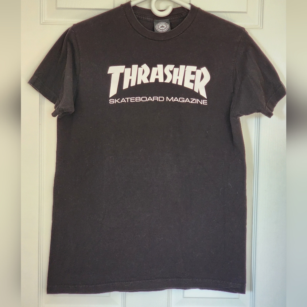 90's Vintage Thrasher Magazine Black‎ w White Logo T-Shirt Size M Authentic